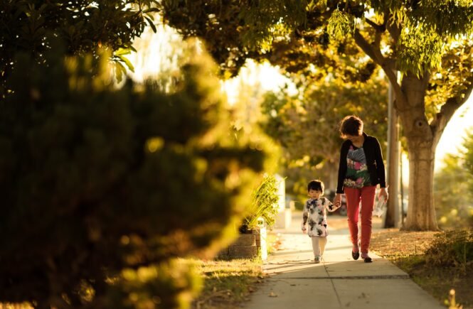 mom walking child