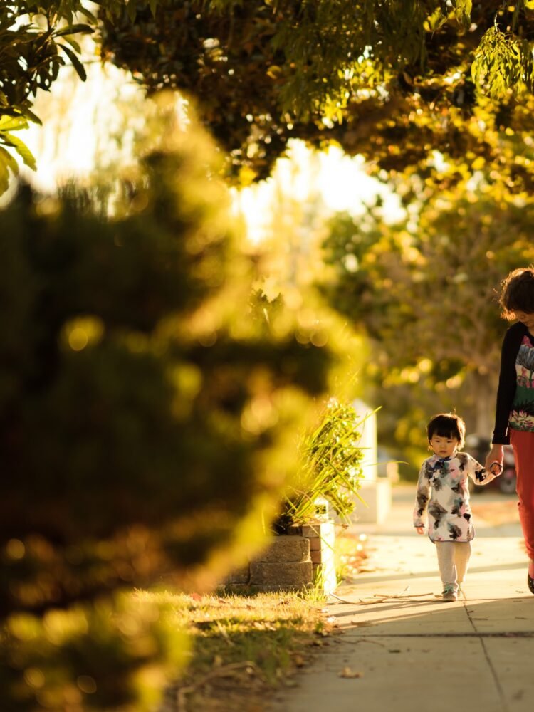 mom walking child